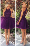 Beaded Purple Sexy Open back Halter homecoming