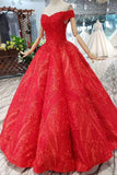 Red Off The Shoulder Lace Appliques Beads with Lace up Prom Dress Quinceanera Dresses