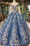 Stunning Long Sleeves Ball Gown Sequins Long Prom Dresses with Appliques