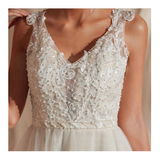 Awesome A-line V-neck Appliqued Wedding Dress with Buttons