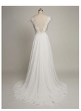 Charming White Chiffon Lace Appliques Long Prom Wedding