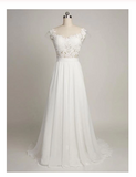 Charming White Chiffon Lace Appliques Long Prom Wedding