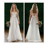 Beach New Style Elegant Modest V-Neck A-Line Backless Tulle Wedding Dresses