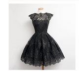 Vintage Scalloped-Edge Sleeveless Lace Black Party Prom Dresses with Appliques