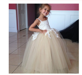 Tulle Applique Spaghetti Straps Backless Flower Girl Dresses Lovely Tutu Dresses