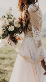 Vintage Long Sleeve Ivory Lace Chiffon Scoop Wedding Dresses Country Wedding Gowns