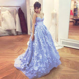 Sweetheart A Line Prom Dresses Backless Ball Gown Party Dresses with Appliques