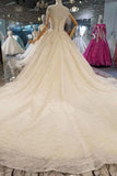 2024 Lace Wedding Dresses Scoop Cap Sleeves Lace Up Back PZM7B5G2