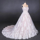 Ball Gown Strapless Wedding Dresses with Lace Applique, Lace Up Bridal Dress STI15071