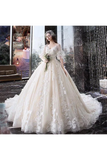 Princess Half Sleeve Ball Gown Wedding Dresses Appliques V Neck Bridal STIPYYC62LK