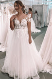 Elegant Ball Gown Ivory Tulle Wedding Dresses with Appliques, Wedding Gowns STI15155