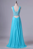 2024 Straps A Line Prom Dresses Chiffon With Applique & Ruffles P2GQHSPH