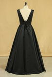 2024 Evening Dress Concise A-Line Floor Length Lace-Up Satin Black Plus PD6PLGEY