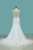 2024 Mermaid Wedding Dresses V Neck Open Back Elastic Satin PHG3FXLR