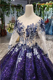 Ball Gown Ombre Sparkly Long Sleeve Sequins Prom Dresses, Quinceanera Dresses STI15066