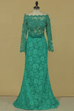 2024 Off The Shoulder Prom Dresses Mermaid Lace With Sash And Beads Long PGCMMA24