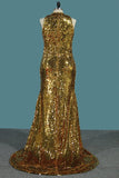 2024 Sequins Mermaid/Trumpet High Neck Prom Dresses Sweep/Brush PFMR9QC7