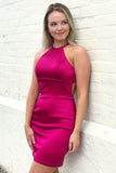 Halter Magenta Homecoming Dress Sheath P8CH2CYA