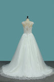 2024 A Line Tulle Scoop Wedding Dresses With Applique PRXB3EM9