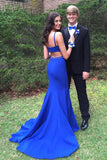 Simple Mermaid Open Back Royal Blue Prom Dresses For Teens, Long Prom Dress STI15394