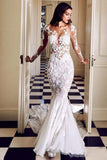 Long Sleeve See Through Mermaid Tulle Wedding Dresses Appliques Bridal STIPJAP4FDS