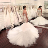 Stunning Mermaid Strapless Sweetheart Tulle Wedding Dresses with Appliques, Wedding Gowns STI15439