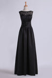 2024 Prom Dresses Bateau A Line With Beaded Tulle Bodice Pick Up Long Satin PDB2ZMHL