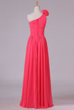 2024 One Shoulder Bridesmaid Dresses Chiffon With Handmade Flower PEH4G3BM