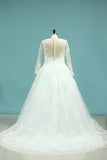 2024 Tulle V Neck Long Sleeves Wedding Dresses A Line PPNFBPNL