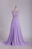 2024 See-Through Scoop A Line Sweep Train Prom Dresses With Applique PK7FYLPM