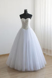 Pretty Lace Up White Ball Gown Beading Princess Dresses PJBKGMH5