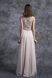 Stunning Prom Dresses Champagne Beaded Bodice And Back A-Line Scoop PJC8TKJS