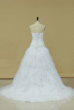 2024 Tulle Wedding Dresses Strapless With Applique And Ruffles PKQKMSXC