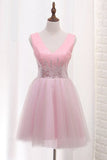 2024 V Neck Tulle A Line Homecoming Dresses Sequined P31NMDXC