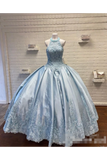 Halter Neckline Rhinestone And Crystal Beaded Quinceañera Dress Satin Ball Gown Prom STIPZQM9EC2