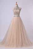 2024 Two-Piece High Neck Prom Dresses A Line Tulle PJFRSPKM