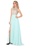 2024 Prom Dresses Scoop Chiffon With Beads And Slit A Line P11YR944