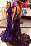 Gorgeous Sexy Scoop Neckline Backless Long Mermaid Sequin Prom Dresses