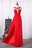 2024 A Line Prom Dresses Chiffon Scoop With Ruffles PM4J186M