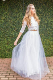 2024 Two-Piece Bateau Prom Dresses A Line Tulle With Applique P1QT8YT5