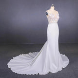 Mermaid Sheer Neck Mermaid Long Wedding Dress with Appliques, Wedding Gowns STI15265