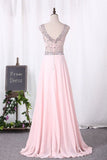 2024 Beaded Bodice Prom Dresses A Line Scoop Chiffon PCQYHAG2