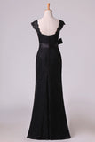 2024 Black Off The Shoulder Bridesmaid Dresses Sheath Floor Length PTS3271T