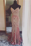 Luxurious Mermaid Spaghetti Straps V-Neck Sparkly Open Back Prom Dress Party Dress