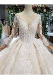 Ball Gown Wedding Dresses Scoop Long Sleeves Top Quality Appliques PMCL1367