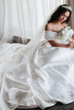 Ball Gown Off the Shoulder Satin White Sweetheart Wedding Dresses, Wedding Gowns STI15062