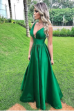 Elegant A Line Sexy V Neck Long Satin Backless Prom Dresses Evening STIPXJT6JHK