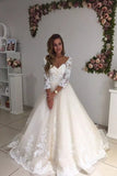 2024 Wedding Dresses A Line V Neck 3/4 Length Sleeves Tulle PXH9HHE6