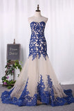 2024 Mermaid Sweetheart Prom Dresses Tulle With Applique P2X7FT9T