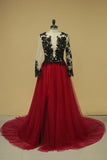 2024 Long Sleeves Scoop Tulle With Slit And Applique A Line Prom PY4T2GP2